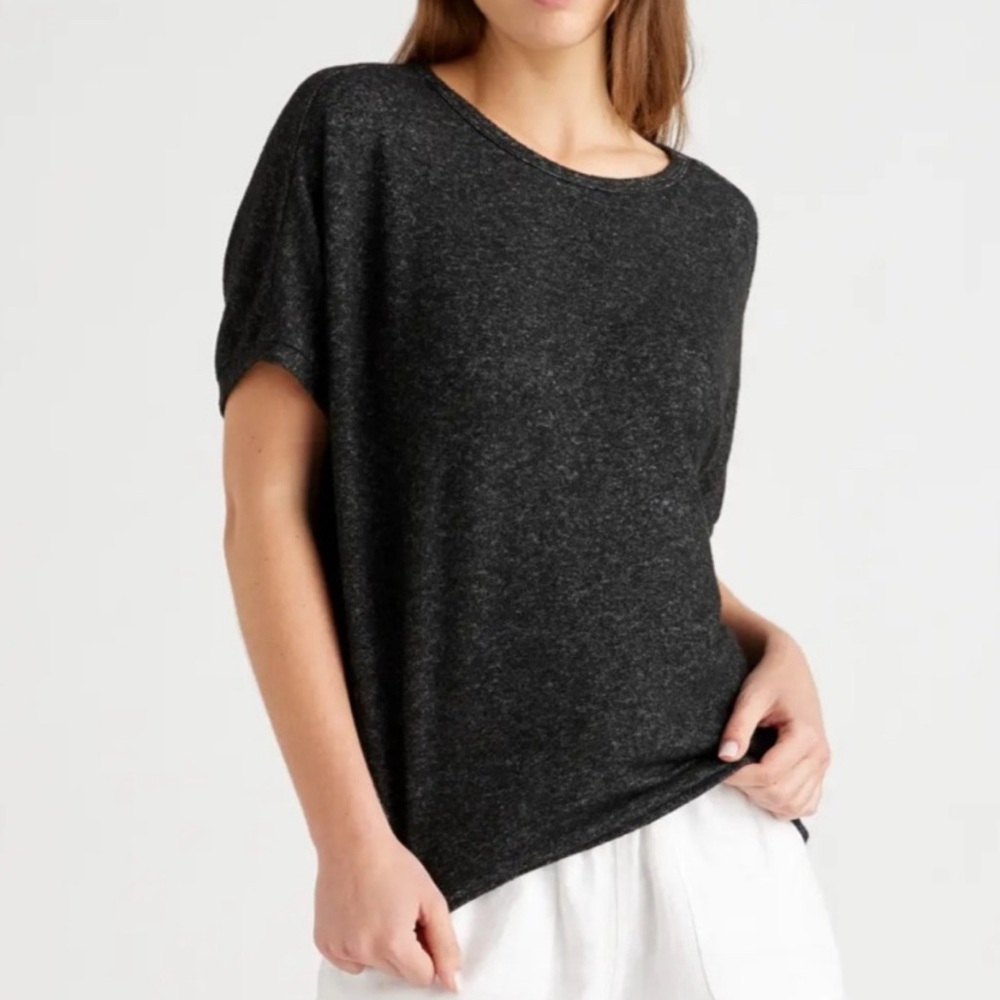 QUINCE Charcoal Gray Brushed Lounge Tee Soft Cozy Casual Sustainable Size M